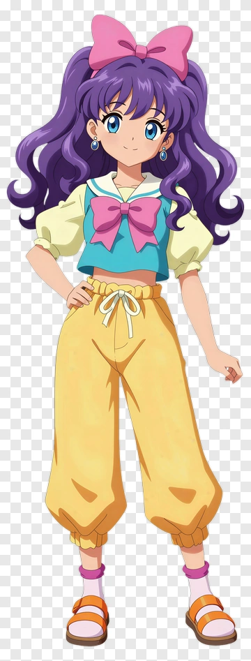 Anime Girl With Purple Hair And Yellow Pants PNG
