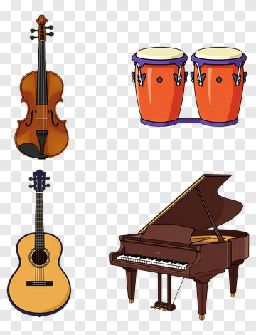 Musical Instruments Including Violin, Guitar, And Piano PNG