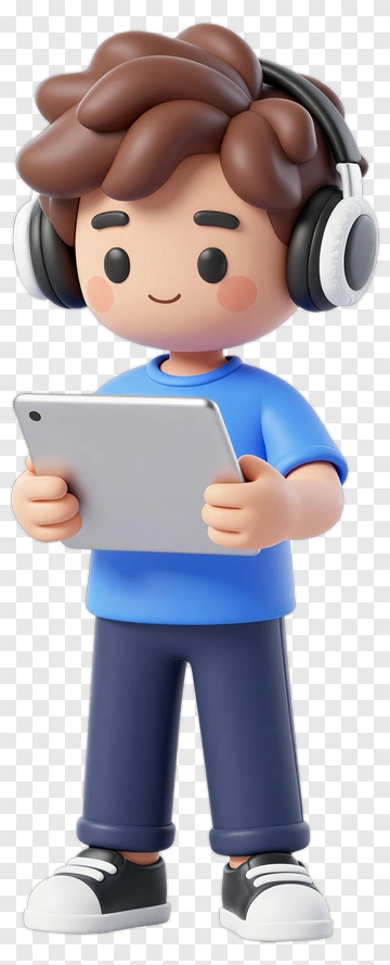 Cartoon Boy Holding A Tablet PNG
