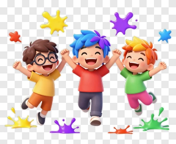 Happy Children Playing With Colorful Paint Splashes PNG