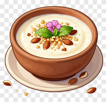 Bowl Of Creamy Dessert With Nuts And Flower PNG