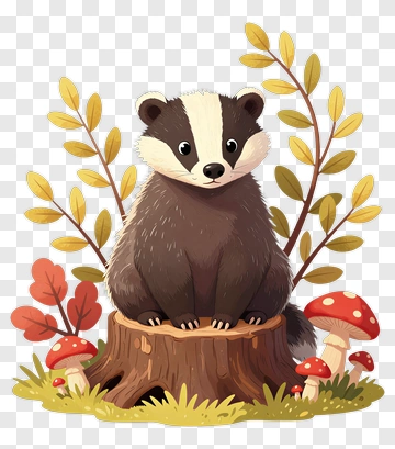 Cartoon Badger Sitting On A Tree Stump PNG