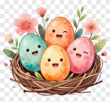 Colorful Easter Eggs In A Nest With Flowers PNG
