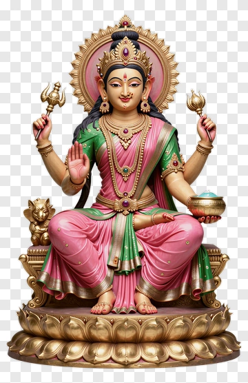 Goddess Lakshmi Sitting On A Lotus Throne PNG