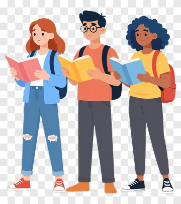 Cartoon Students Reading Books PNG