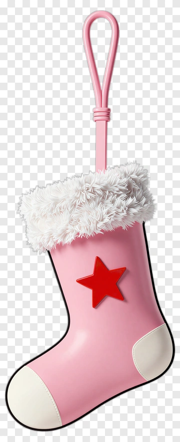 Pink Christmas Stocking With White Fur And Red Star PNG