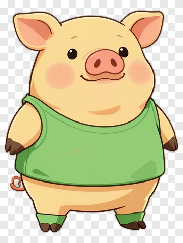 Cartoon Pig Wearing A Green Shirt PNG