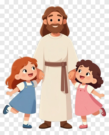 Cartoon Jesus With Two Children PNG