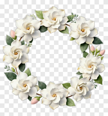 Flower Wreath With White Roses And Green Leaves PNG
