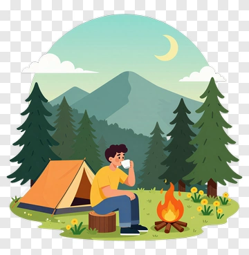 Man Sitting By A Campfire In A Forest PNG