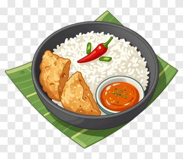 Plate Of Rice With Samosa And Chili Pepper PNG