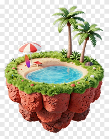 Tropical Island Pool With Palm Trees PNG