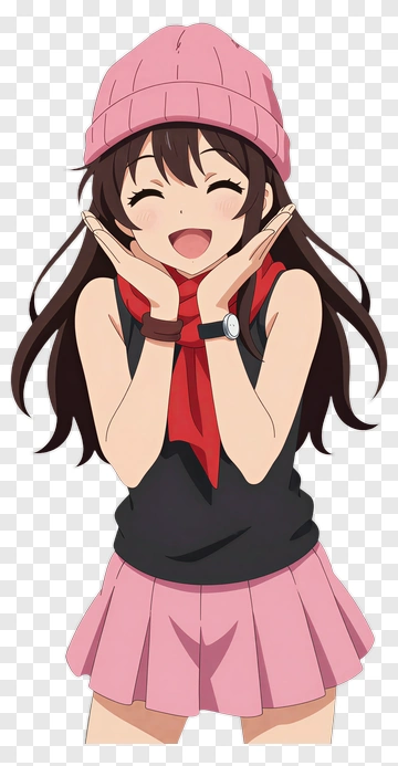 Happy Girl In A Pink Beanie And Skirt PNG