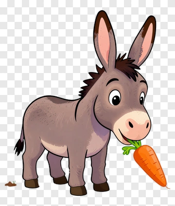 Cartoon Donkey Eating A Carrot PNG