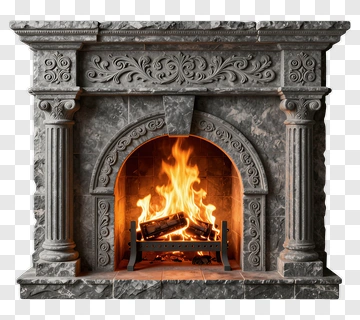 Elegant Stone Fireplace With Flames PNG
