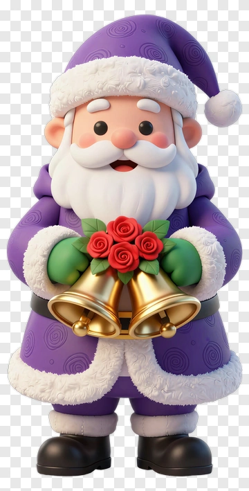 Cartoon Santa Claus Holding Bells And Roses PNG