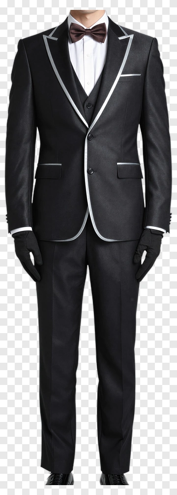 Formal Tuxedo With Bow Tie And Gloves PNG