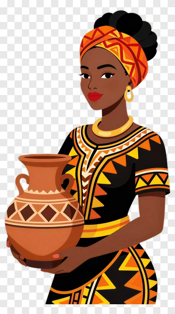 Woman Holding A Traditional African Pot PNG