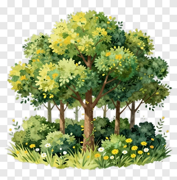 Colorful Forest With Green Trees And Wildflowers PNG