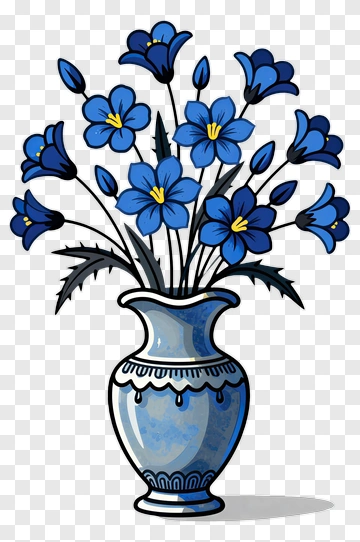 Blue Flower Vase With Flowers PNG