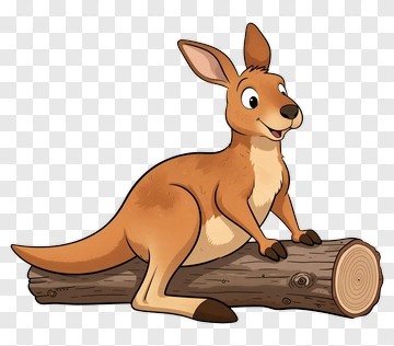 Cartoon Kangaroo Sitting On A Log PNG