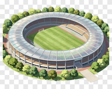 Stadium With Green Field And Surrounding Trees PNG