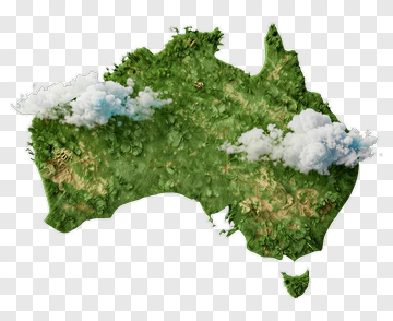 Australia Map With Greenery And Clouds PNG
