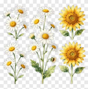 Flower Bouquet With Daisies And Sunflowers PNG