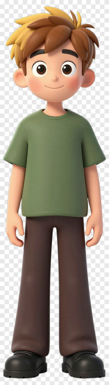 Cartoon Boy Standing With A Green Shirt PNG