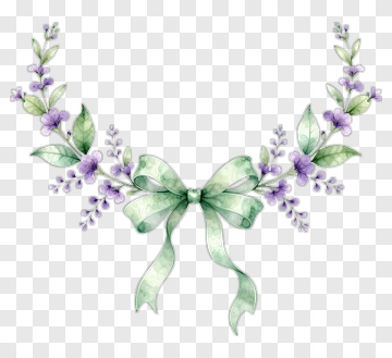 Watercolor Floral Wreath With Green Bow PNG