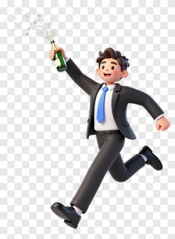 3D Businessman Celebrating With Champagne PNG