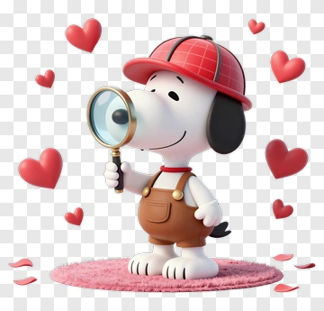 Cartoon Dog Holding A Magnifying Glass With Hearts PNG