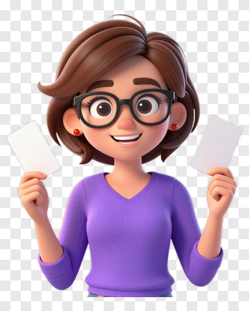 Cartoon Woman Holding Blank Cards PNG