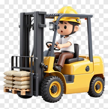 3D Forklift Driver Operating A Yellow Forklift PNG