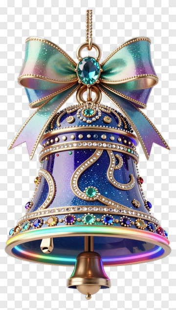Decorative Bell With Ribbon And Gems PNG