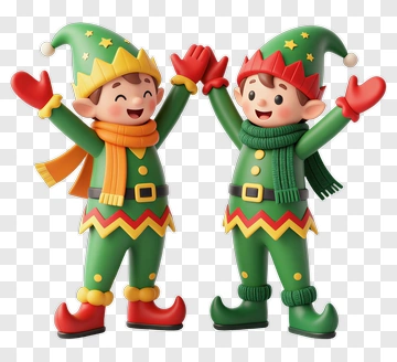 Cartoon Elves Celebrating Together PNG