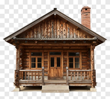 Wooden Log Cabin With Porch PNG