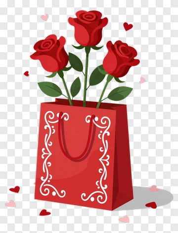 Red Gift Bag With Roses PNG