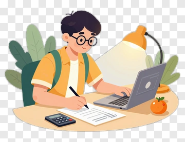 Student Studying At A Desk With Laptop And Calculator PNG