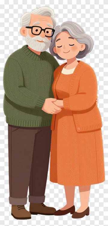 Cartoon Elderly Couple Embracing PNG