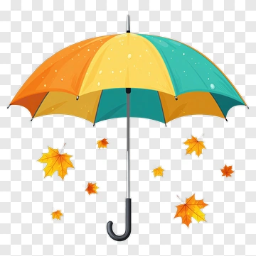 Colorful Umbrella With Falling Leaves PNG