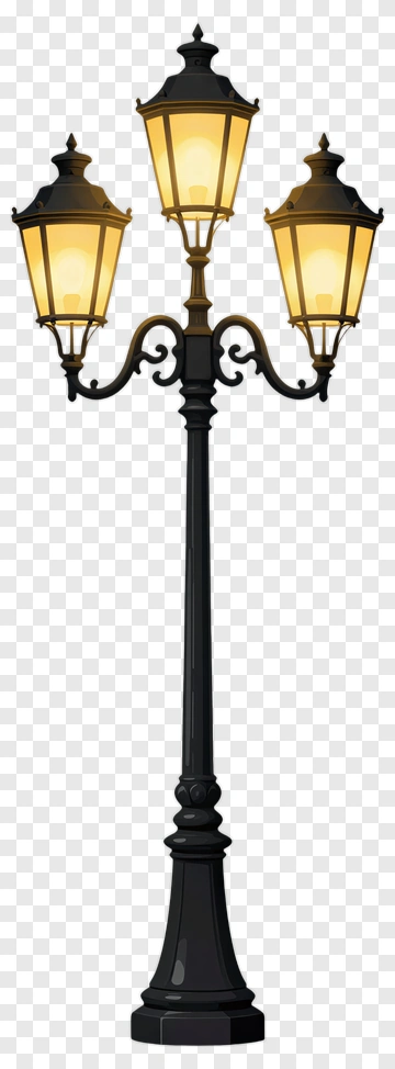 Black Street Lamp With Three Lanterns PNG