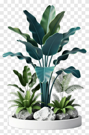 Indoor Plant Arrangement With Rocks PNG