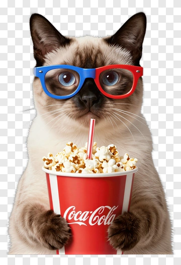 Cat Holding A Coca-Cola Cup Filled With Popcorn PNG