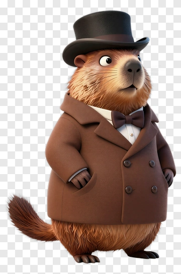 Cartoon Groundhog Wearing A Top Hat And Bow Tie PNG