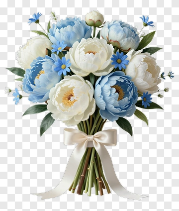 Beautiful Bouquet Of White And Blue Flowers PNG