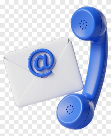 Blue Telephone Receiver And Envelope With At Symbol PNG