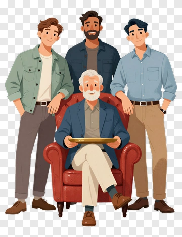 Family Portrait With Grandfather And Three Grandsons PNG