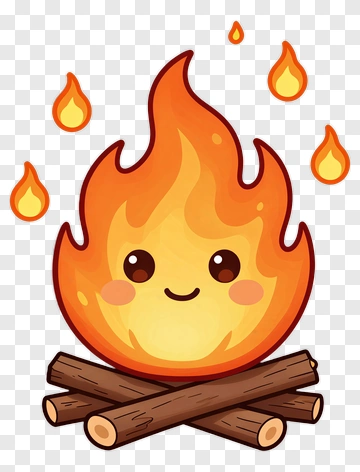 Cartoon Flame With Firewood PNG