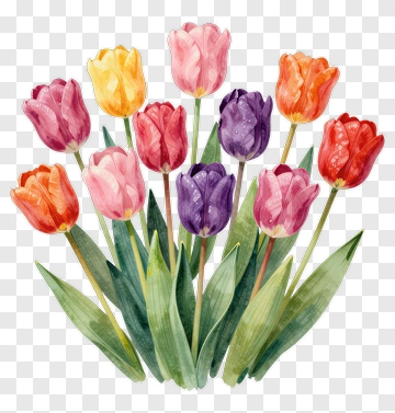 Colorful Tulip Bouquet PNG